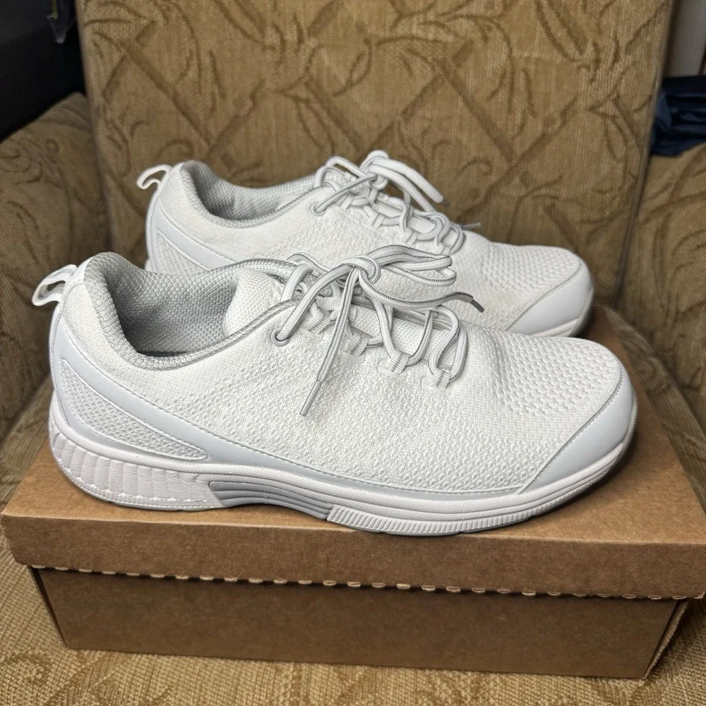 OrthoFeet Stretch Knit Sneaker‎ Women's 11.5 Wide Tennis Shoe 988 AB Coral White